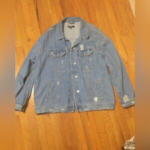 Missguided Denim Gently Worn Oversized Distressed Jacket